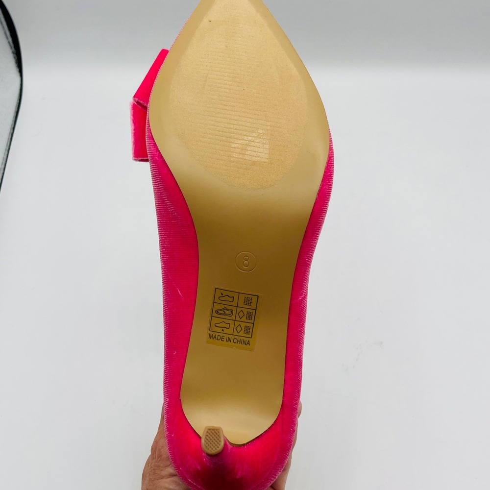 Barbie core Pink Velvet Bow Pointed Toe Kitten Heel Pumps Womens Size 8 - Picture 6 of 8